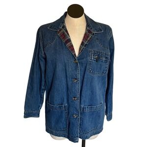 Cabin Creek Denim Jacket Women Large Plaid Lined Button Front Casual Outerwear